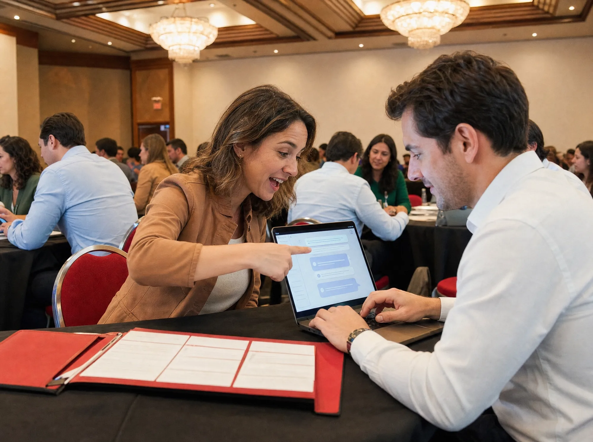 Participantes usando los prompts de venta con inteligencia artificial en la laptop