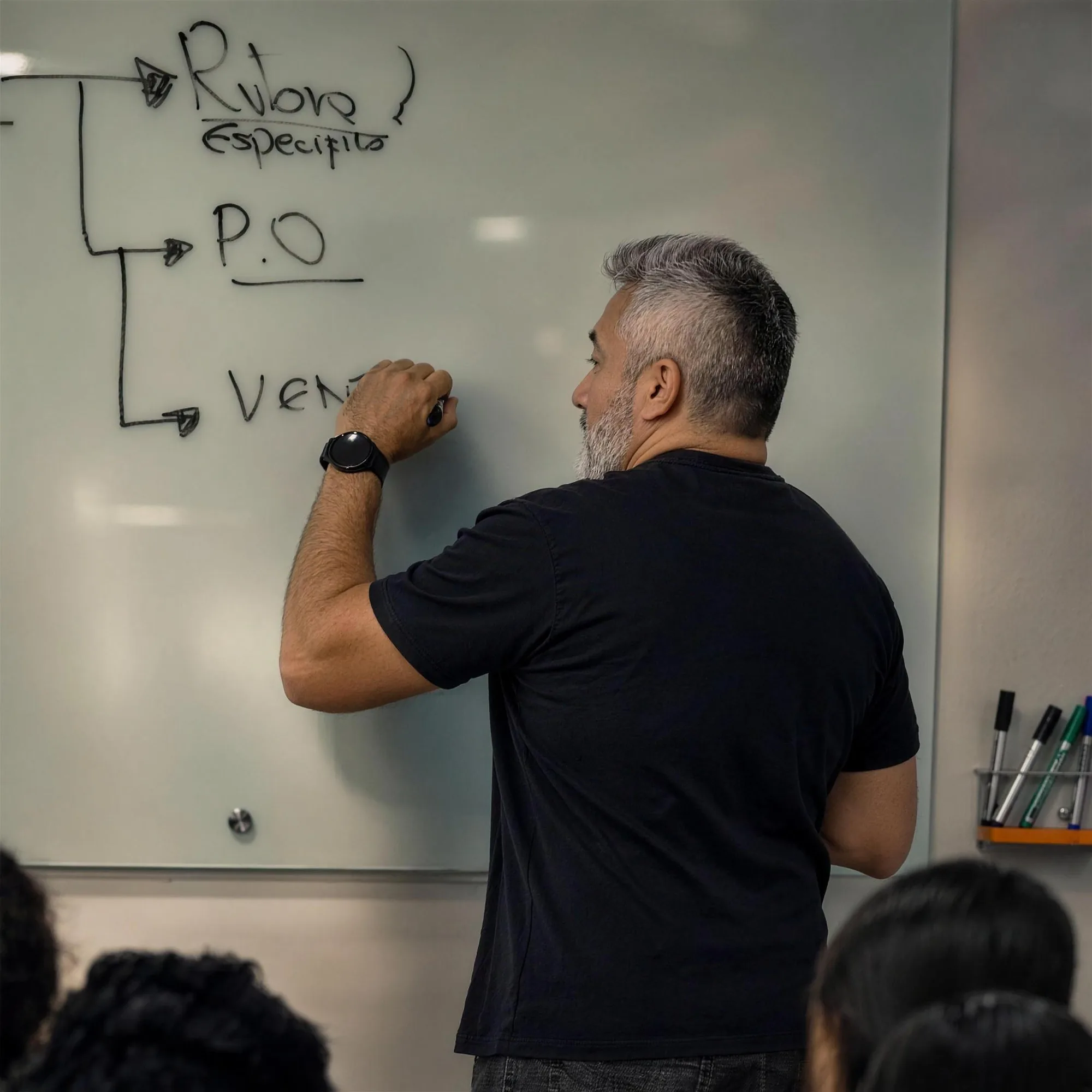 Sandro Meléndez escribiendo en pizarra en un In House