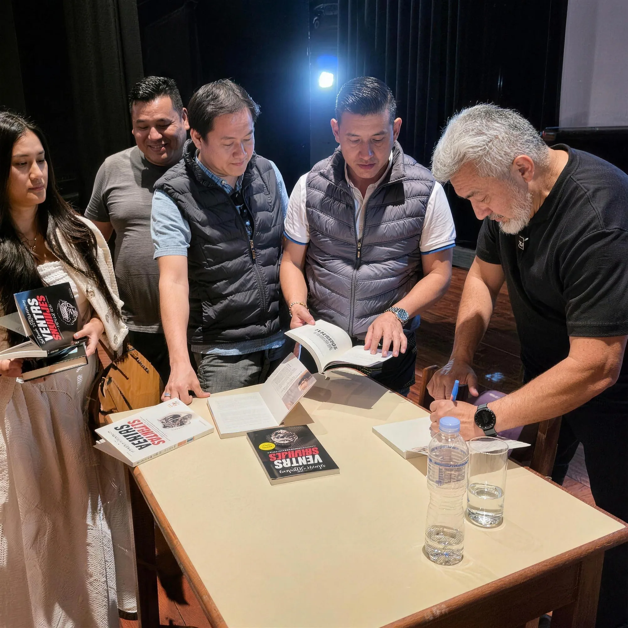 Sandro Meléndez firmando libros después de una conferencia